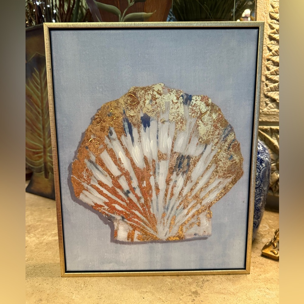 Elegant Textured Seashell Canvas in a Gold Frame